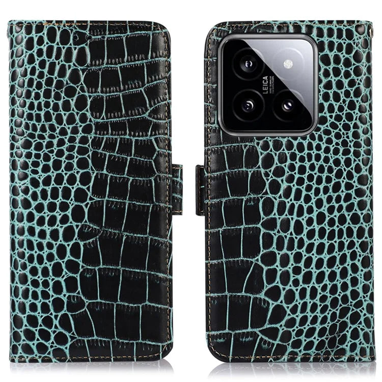 For Xiaomi 14 Case RFID Blocking Genuine Cow Leather Phone Cover