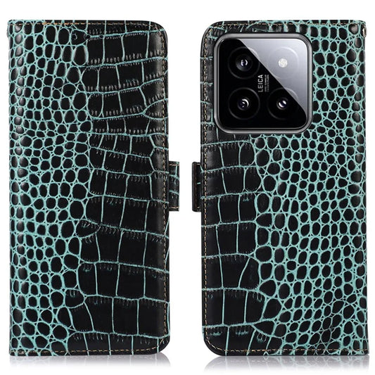 For Xiaomi 14 Case RFID Blocking Genuine Cow Leather Phone Cover