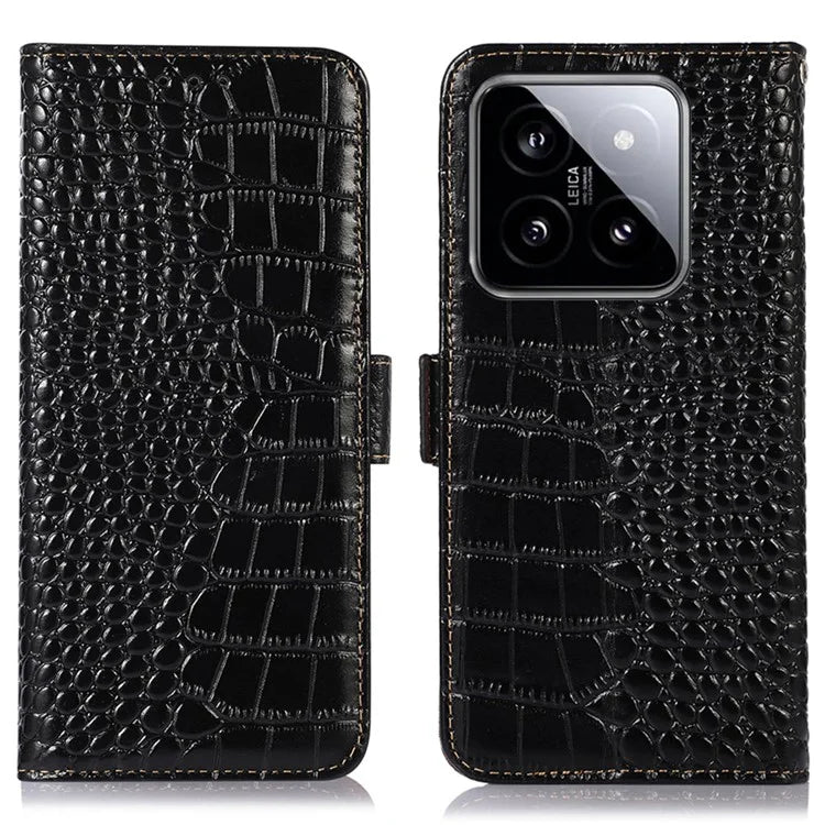 For Xiaomi 14 Case RFID Blocking Genuine Cow Leather Phone Cover