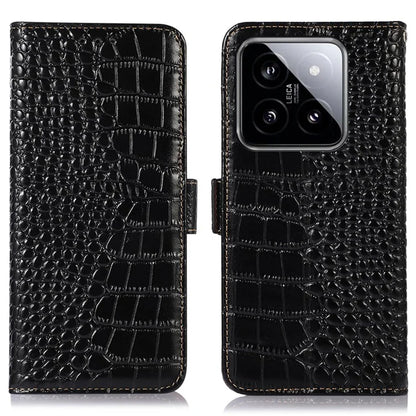 For Xiaomi 14 Case RFID Blocking Genuine Cow Leather Phone Cover