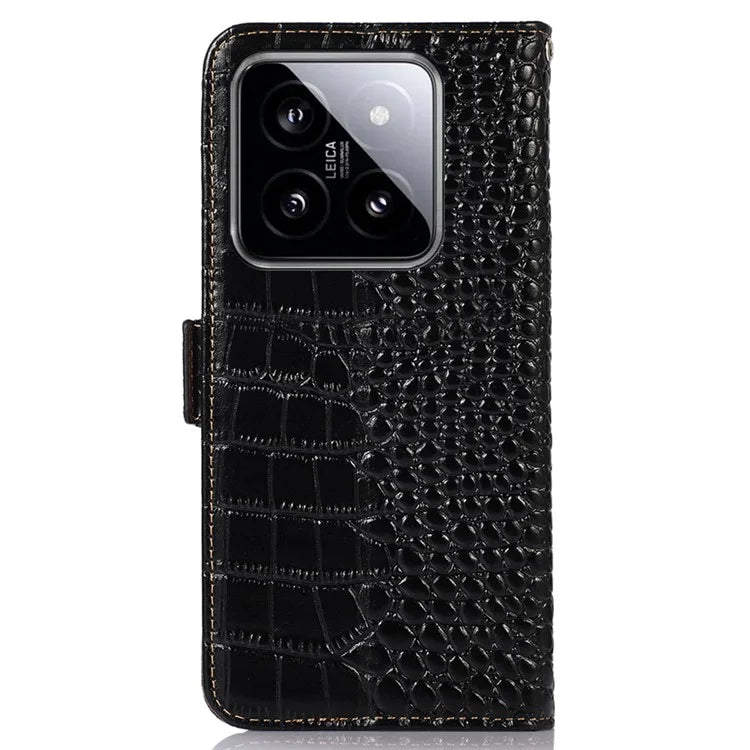 For Xiaomi 14 Case RFID Blocking Genuine Cow Leather Phone Cover