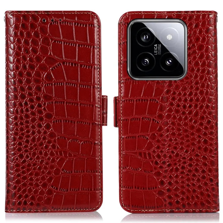 For Xiaomi 14 Case RFID Blocking Genuine Cow Leather Phone Cover