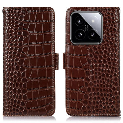 For Xiaomi 14 Case RFID Blocking Genuine Cow Leather Phone Cover