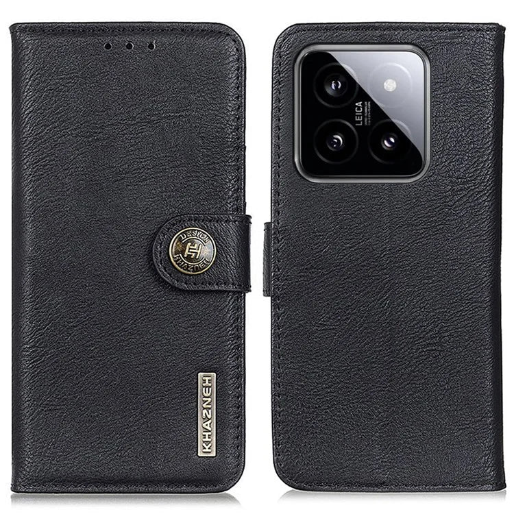 KHAZNEH For Xiaomi 14 Pro Case Leather Cowhide Texture Stand Shockproof Phone Cover
