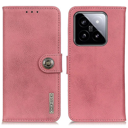 KHAZNEH For Xiaomi 14 Pro Case Leather Cowhide Texture Stand Shockproof Phone Cover