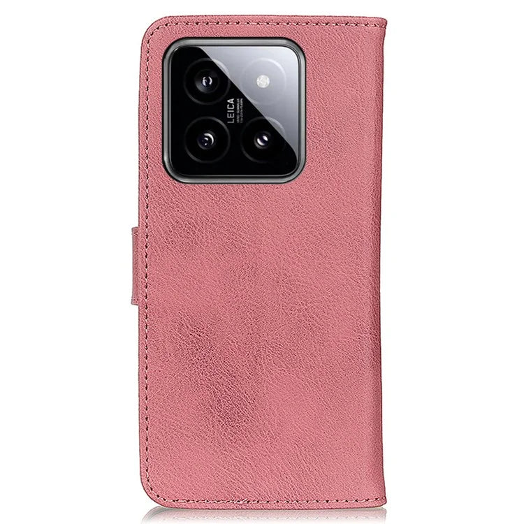 KHAZNEH For Xiaomi 14 Pro Case Leather Cowhide Texture Stand Shockproof Phone Cover