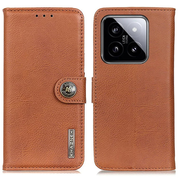 KHAZNEH For Xiaomi 14 Pro Case Leather Cowhide Texture Stand Shockproof Phone Cover