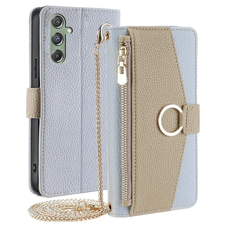 For Samsung Galaxy M34 5G / F34 5G Case PU Leather Crossbody Phone Cover with Makeup Mirror