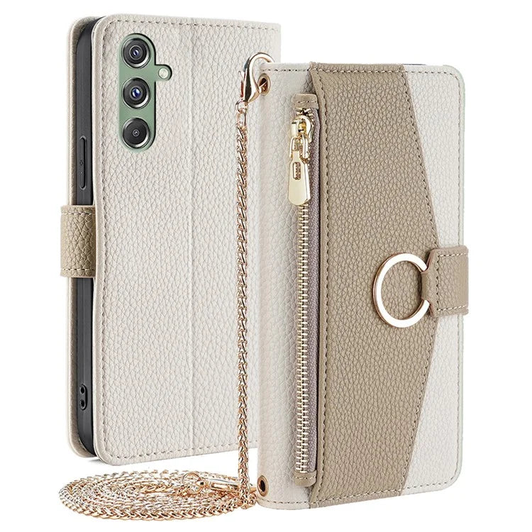 For Samsung Galaxy M34 5G / F34 5G Case PU Leather Crossbody Phone Cover with Makeup Mirror