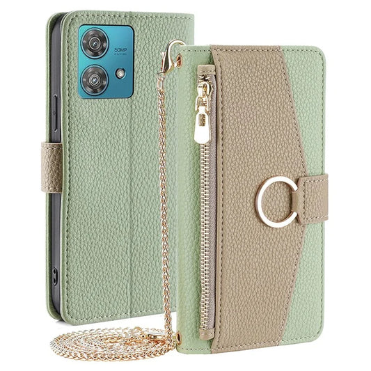 For Motorola Edge 40 Neo 5G Case PU Leather Makeup Mirror Cover with Crossbody Strap