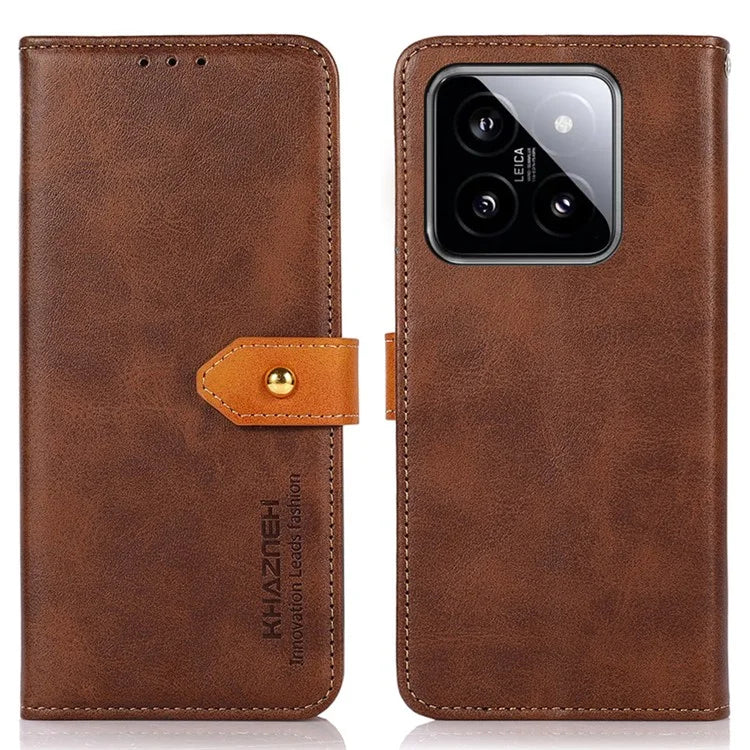 KHAZNEH For Xiaomi 14 Leather Case Gold Magnetic Buckle Wallet Cover