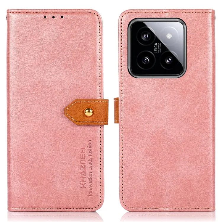 KHAZNEH For Xiaomi 14 Leather Case Gold Magnetic Buckle Wallet Cover