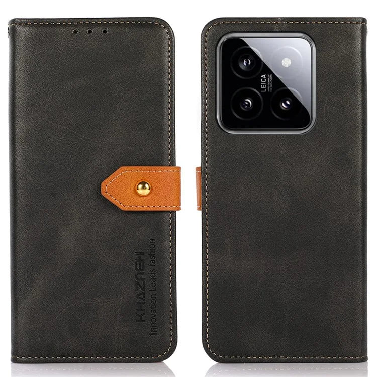 KHAZNEH For Xiaomi 14 Leather Case Gold Magnetic Buckle Wallet Cover