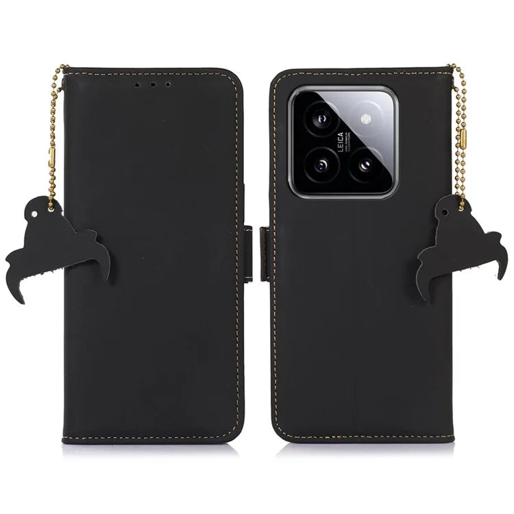 For Xiaomi 14 Pro Case RFID Blocking Wallet Silky Genuine Cow Leather Cover