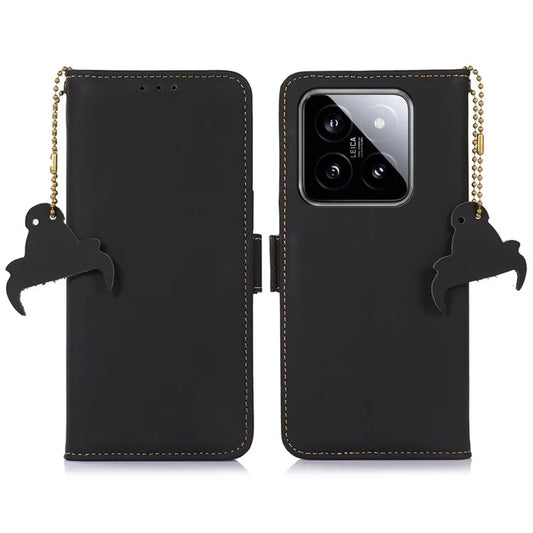 For Xiaomi 14 Pro Case RFID Blocking Wallet Silky Genuine Cow Leather Cover