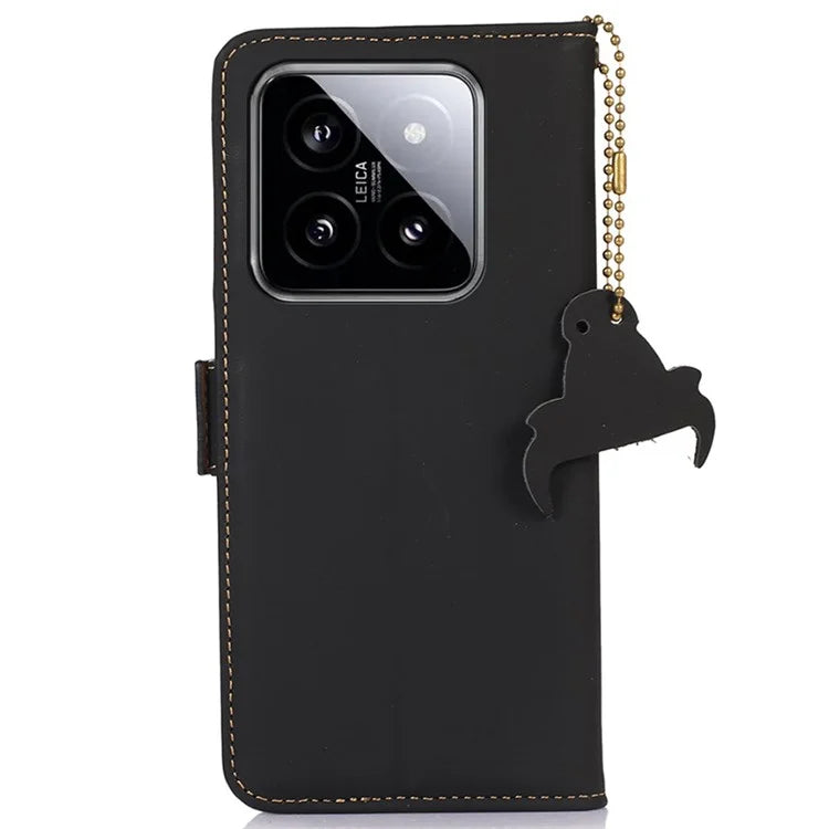 For Xiaomi 14 Pro Case RFID Blocking Wallet Silky Genuine Cow Leather Cover
