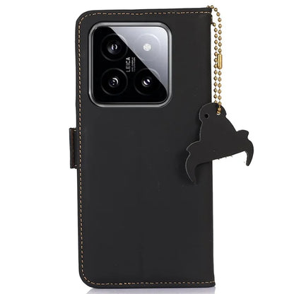 For Xiaomi 14 Pro Case RFID Blocking Wallet Silky Genuine Cow Leather Cover