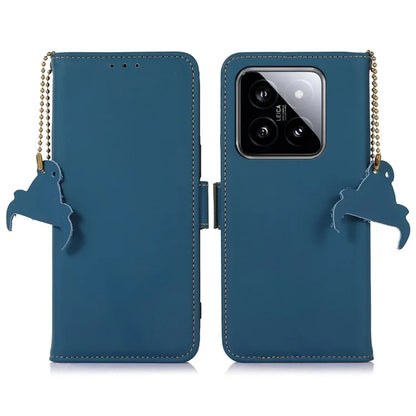 For Xiaomi 14 Pro Case RFID Blocking Wallet Silky Genuine Cow Leather Cover