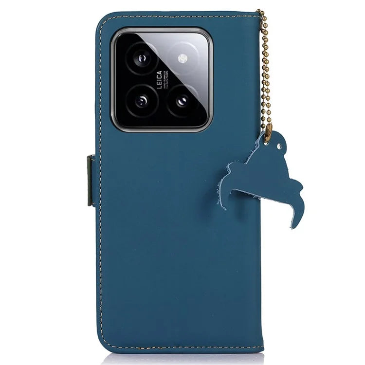 For Xiaomi 14 Pro Case RFID Blocking Wallet Silky Genuine Cow Leather Cover