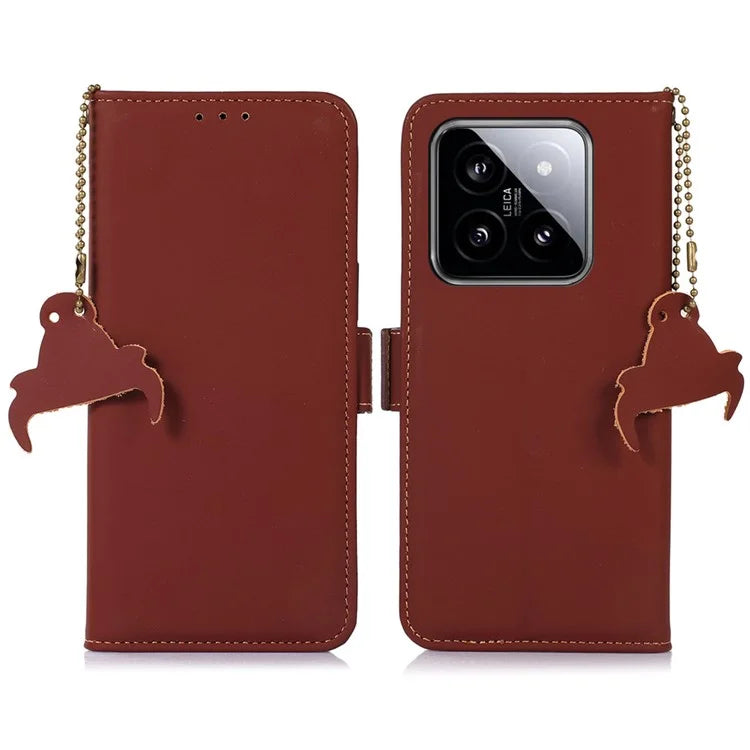 For Xiaomi 14 Pro Case RFID Blocking Wallet Silky Genuine Cow Leather Cover
