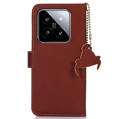For Xiaomi 14 Pro Case RFID Blocking Wallet Silky Genuine Cow Leather Cover