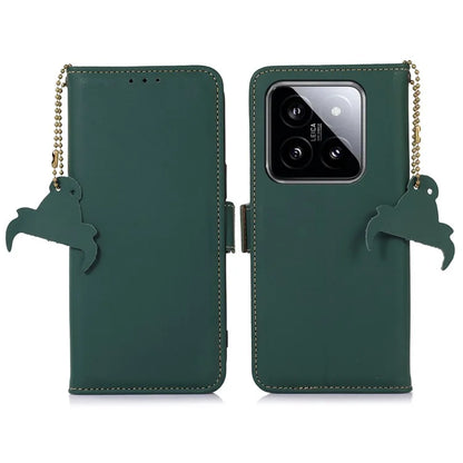 For Xiaomi 14 Pro Case RFID Blocking Wallet Silky Genuine Cow Leather Cover