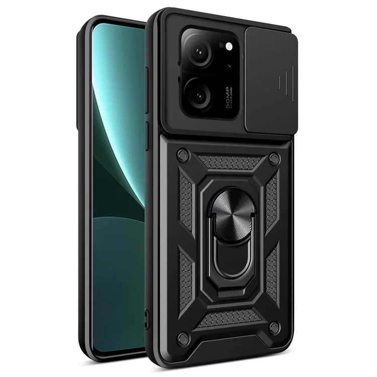 For Xiaomi Redmi K60 Ultra / 13T /  13T Pro Case PC+TPU Kickstand Phone Cover + Slide Lens Protection