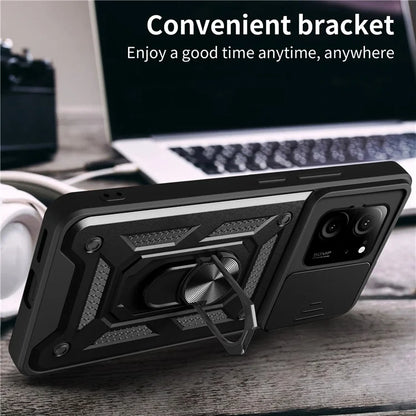 For Xiaomi Redmi K60 Ultra / 13T /  13T Pro Case PC+TPU Kickstand Phone Cover + Slide Lens Protection