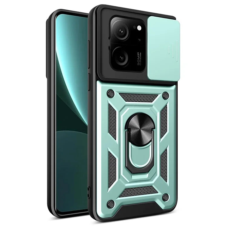 For Xiaomi Redmi K60 Ultra / 13T /  13T Pro Case PC+TPU Kickstand Phone Cover + Slide Lens Protection