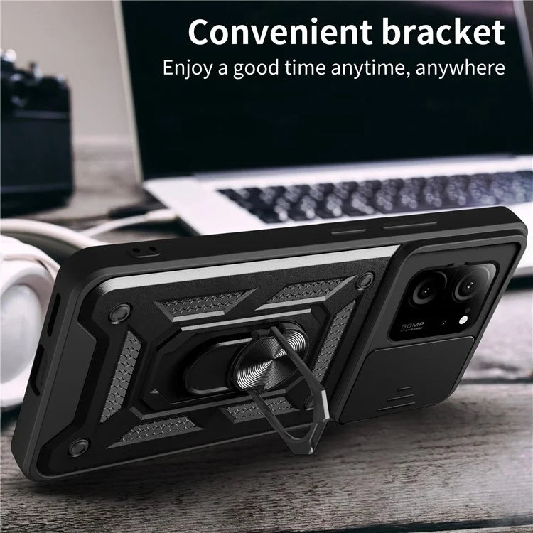 For Xiaomi Redmi K60 Ultra / 13T /  13T Pro Case PC+TPU Kickstand Phone Cover + Slide Lens Protection
