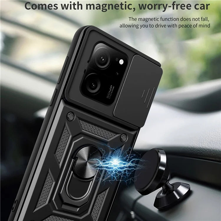 For Xiaomi Redmi K60 Ultra / 13T /  13T Pro Case PC+TPU Kickstand Phone Cover + Slide Lens Protection