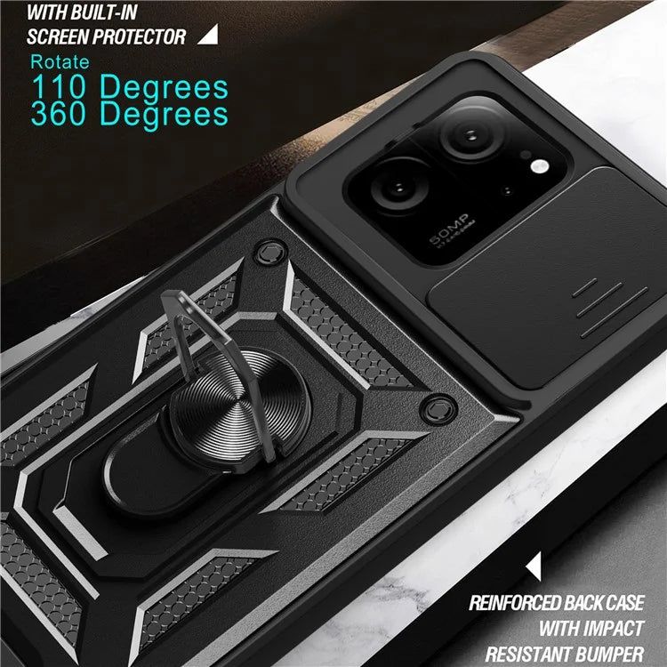 For Xiaomi Redmi K60 Ultra / 13T /  13T Pro Case PC+TPU Kickstand Phone Cover + Slide Lens Protection