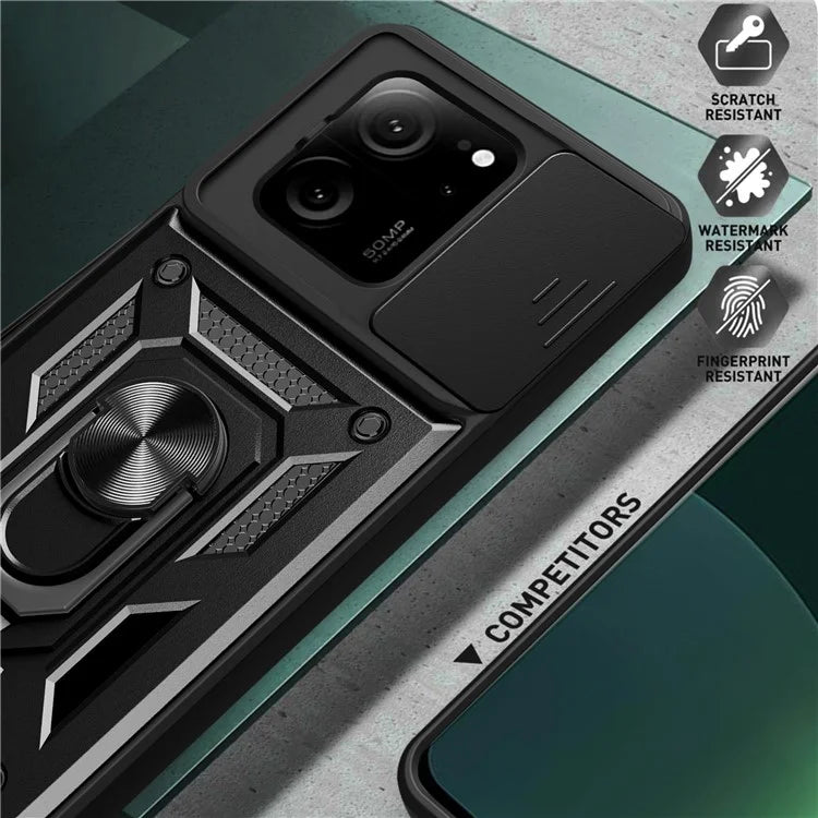For Xiaomi Redmi K60 Ultra / 13T /  13T Pro Case PC+TPU Kickstand Phone Cover + Slide Lens Protection