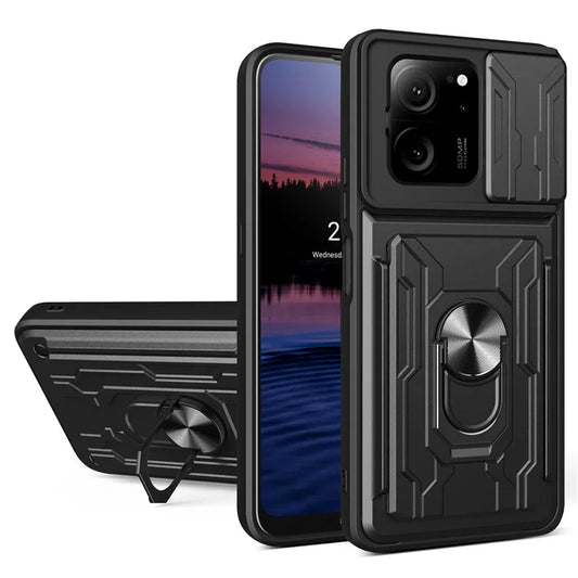 For Xiaomi Redmi K60 Ultra / 13T / 13T Pro Case PC+TPU Slide Lens Guard Phone Cover with Kickstand