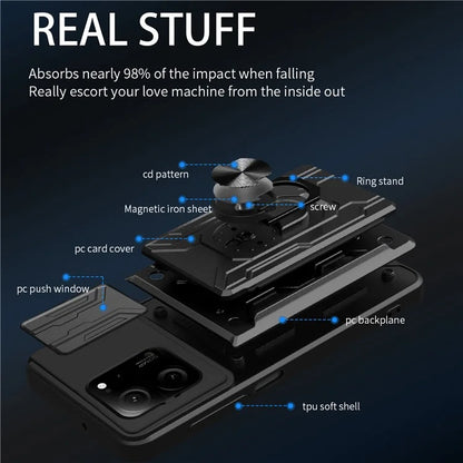 For Xiaomi Redmi K60 Ultra / 13T / 13T Pro Case PC+TPU Slide Lens Guard Phone Cover with Kickstand