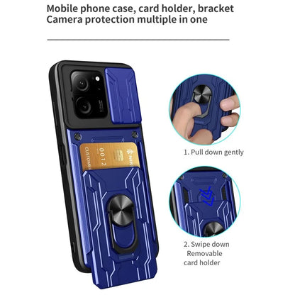 For Xiaomi Redmi K60 Ultra / 13T / 13T Pro Case PC+TPU Slide Lens Guard Phone Cover with Kickstand