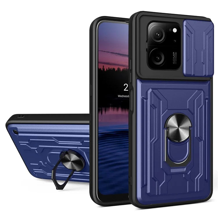 For Xiaomi Redmi K60 Ultra / 13T / 13T Pro Case PC+TPU Slide Lens Guard Phone Cover with Kickstand