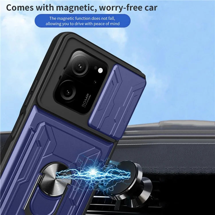 For Xiaomi Redmi K60 Ultra / 13T / 13T Pro Case PC+TPU Slide Lens Guard Phone Cover with Kickstand