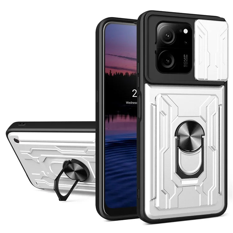 For Xiaomi Redmi K60 Ultra / 13T / 13T Pro Case PC+TPU Slide Lens Guard Phone Cover with Kickstand