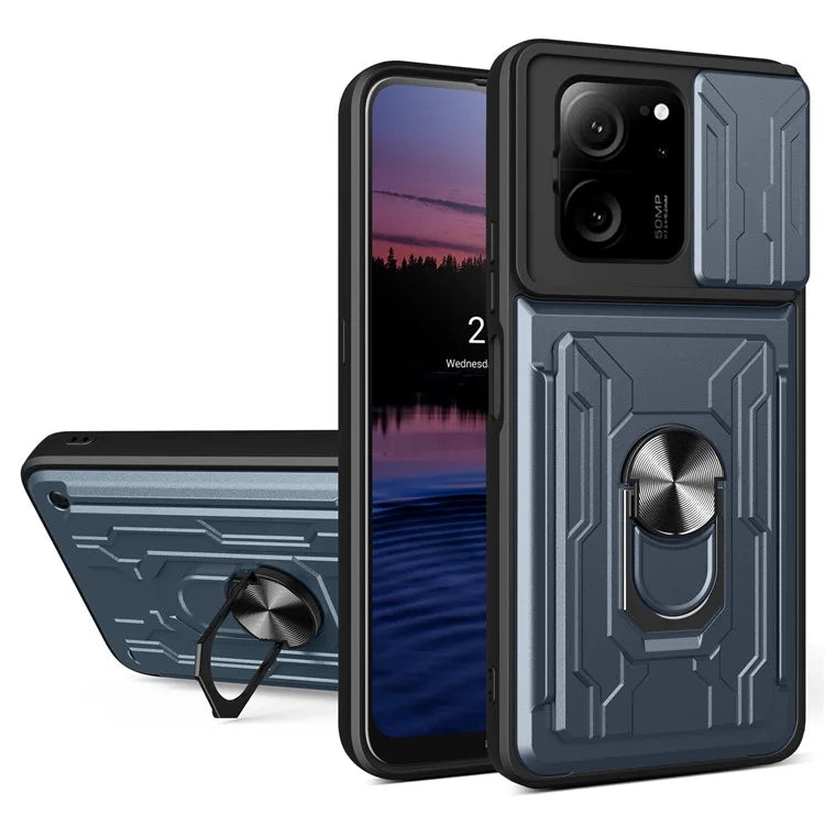 For Xiaomi Redmi K60 Ultra / 13T / 13T Pro Case PC+TPU Slide Lens Guard Phone Cover with Kickstand