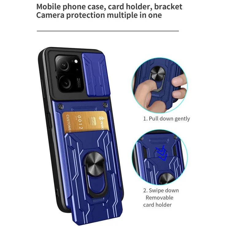 For Xiaomi Redmi K60 Ultra / 13T / 13T Pro Case PC+TPU Slide Lens Guard Phone Cover with Kickstand