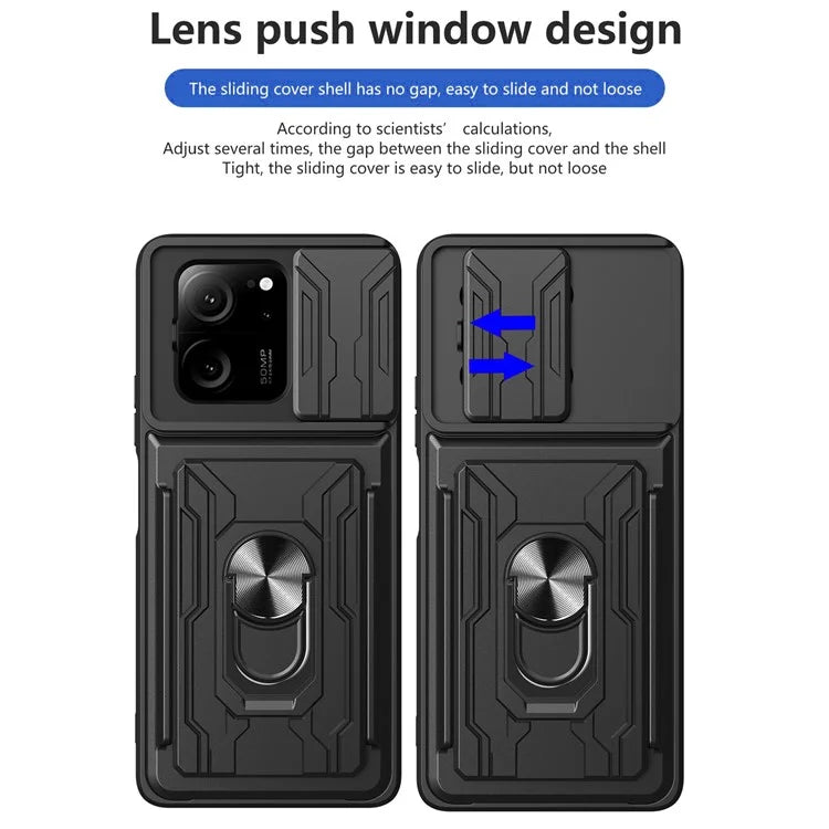 For Xiaomi Redmi K60 Ultra / 13T / 13T Pro Case PC+TPU Slide Lens Guard Phone Cover with Kickstand
