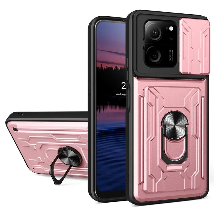 For Xiaomi Redmi K60 Ultra / 13T / 13T Pro Case PC+TPU Slide Lens Guard Phone Cover with Kickstand