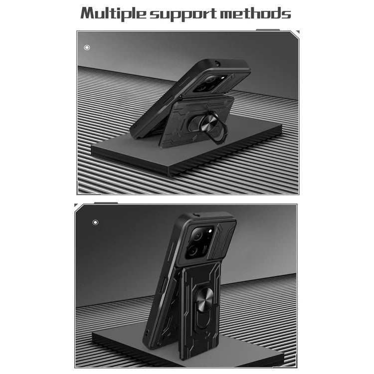 For Xiaomi Redmi K60 Ultra / 13T / 13T Pro Case PC+TPU Slide Lens Guard Phone Cover with Kickstand