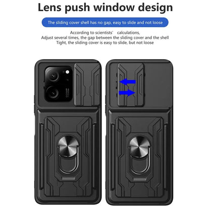 For Xiaomi Redmi K60 Ultra / 13T / 13T Pro Case PC+TPU Slide Lens Guard Phone Cover with Kickstand