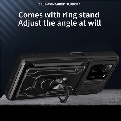 For Xiaomi Redmi K60 Ultra / 13T / 13T Pro Case PC+TPU Slide Lens Guard Phone Cover with Kickstand
