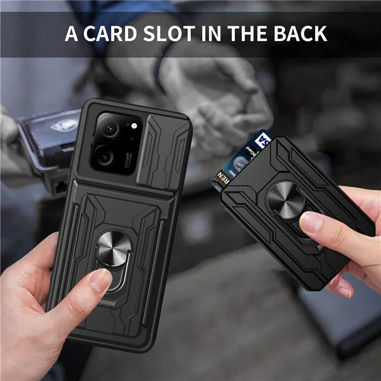 For Xiaomi Redmi K60 Ultra / 13T / 13T Pro Case PC+TPU Slide Lens Guard Phone Cover with Kickstand