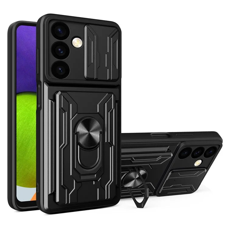 For Samsung Galaxy S24 Phone Case PC+TPU Anti-scratch Kickstand Cover + Slide Lens Protection