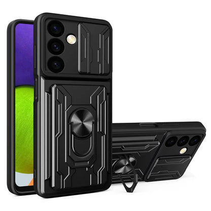 For Samsung Galaxy S24 Phone Case PC+TPU Anti-scratch Kickstand Cover + Slide Lens Protection