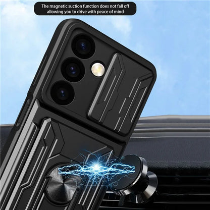 For Samsung Galaxy S24 Phone Case PC+TPU Anti-scratch Kickstand Cover + Slide Lens Protection